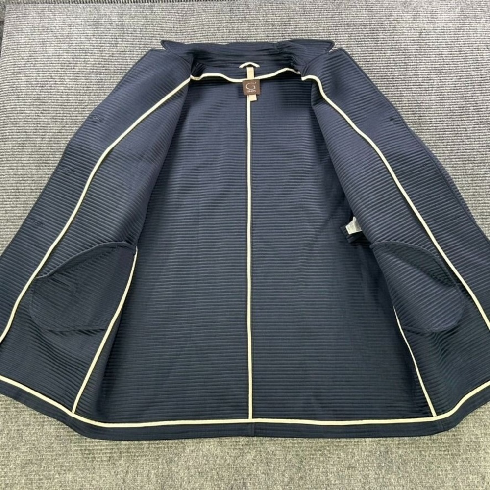 Gimos Melania Stretch Ribbed Jacket Womens 50 Navy Blue Long Coat Italy Made - Picture 3 of 16
